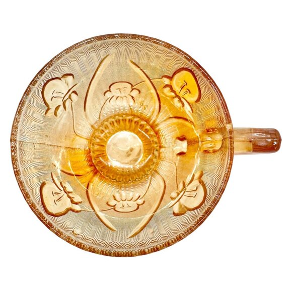 Jeannette Iris & Herringbone Marigold Handled Footed Cup 4 oz Carnival Glass - Picture 2 of 4